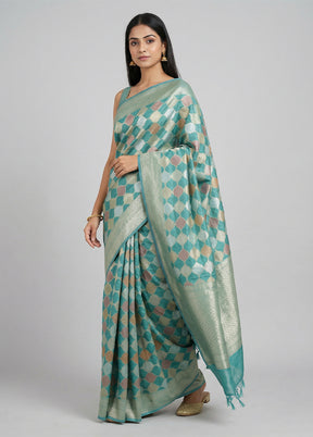 Green Kora Silk Saree With Blouse Piece