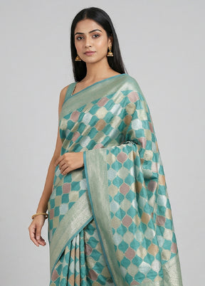 Green Kora Silk Saree With Blouse Piece