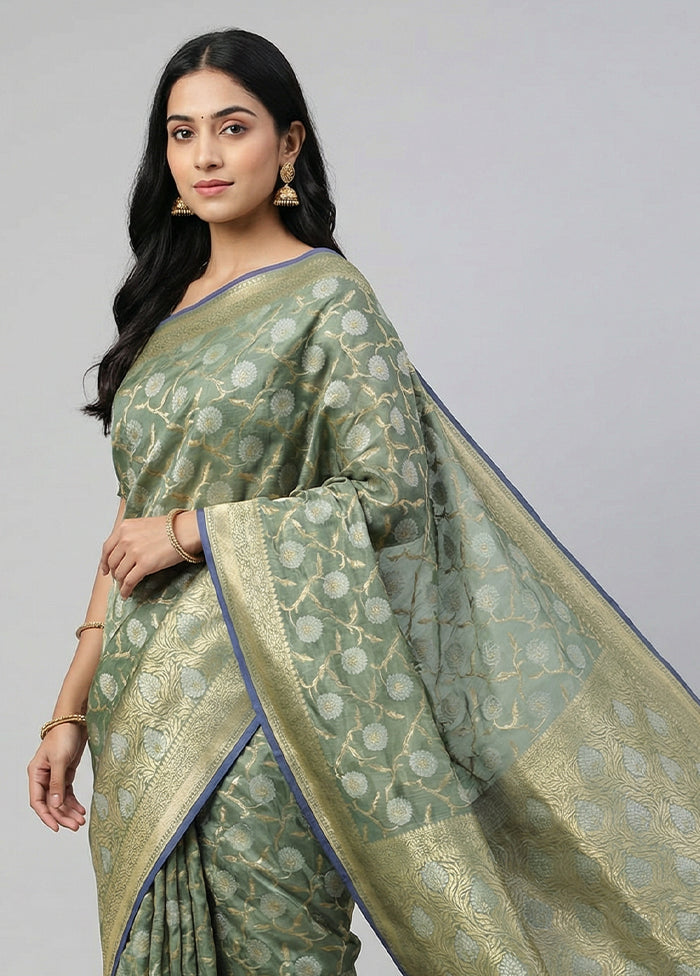 Grey Kora Silk Saree With Blouse Piece