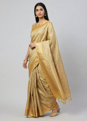 Gold Kora Silk Saree With Blouse Piece