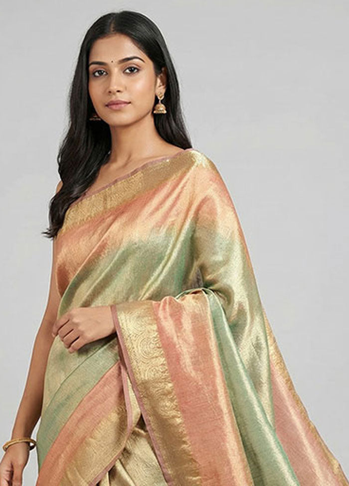 Green Tissue Silk Saree With Blouse Piece