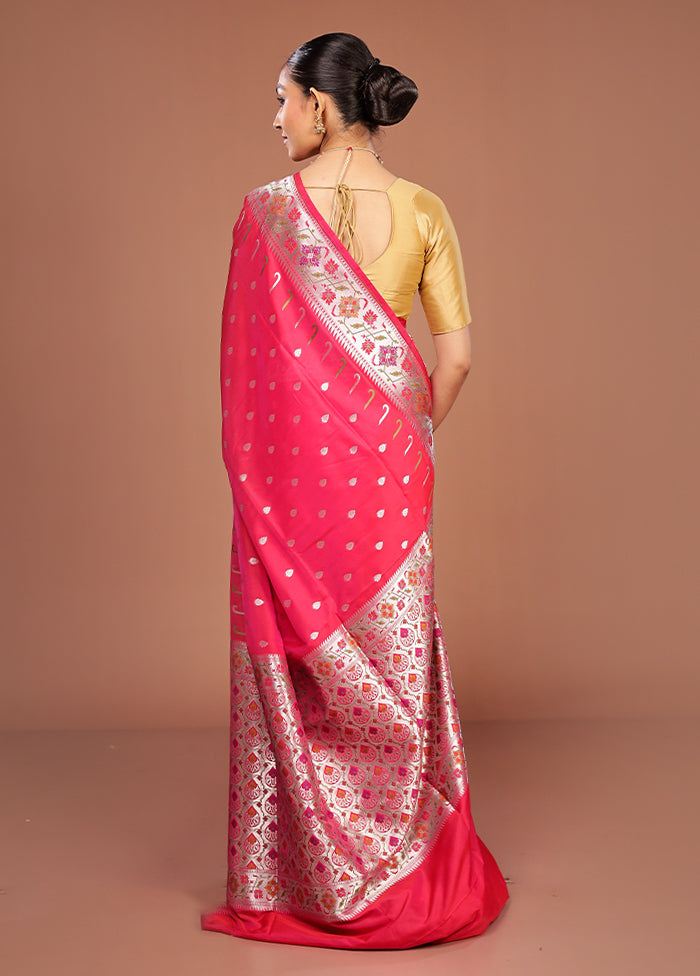 Pink Banarasi Silk Saree With Blouse Piece