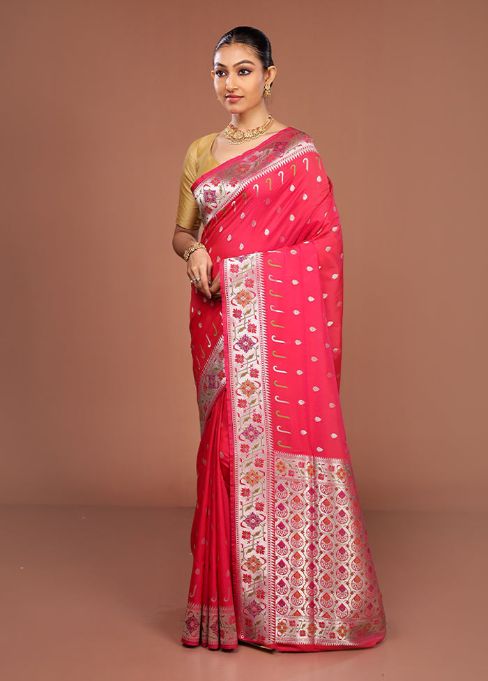 Pink Banarasi Silk Saree With Blouse Piece
