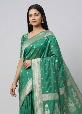 Green Dupion Silk Saree With Blouse Piece