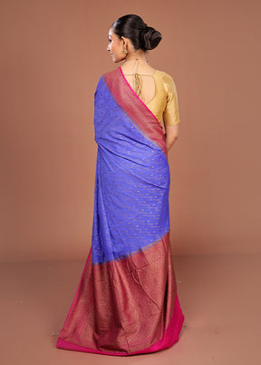 Blue Dupion Silk Saree With Blouse Piece