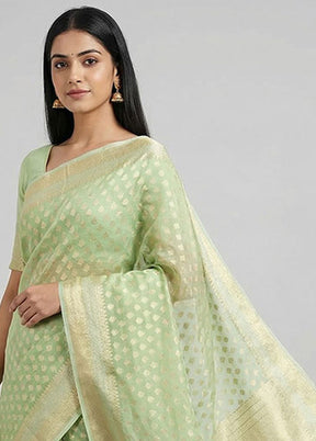Green Kora Silk Saree With Blouse Piece