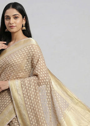 Cream Kora Silk Saree With Blouse Piece