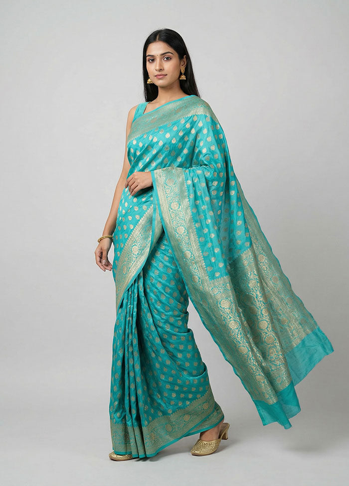 Green Dupion Silk Saree With Blouse Piece