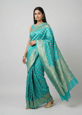 Green Dupion Silk Saree With Blouse Piece