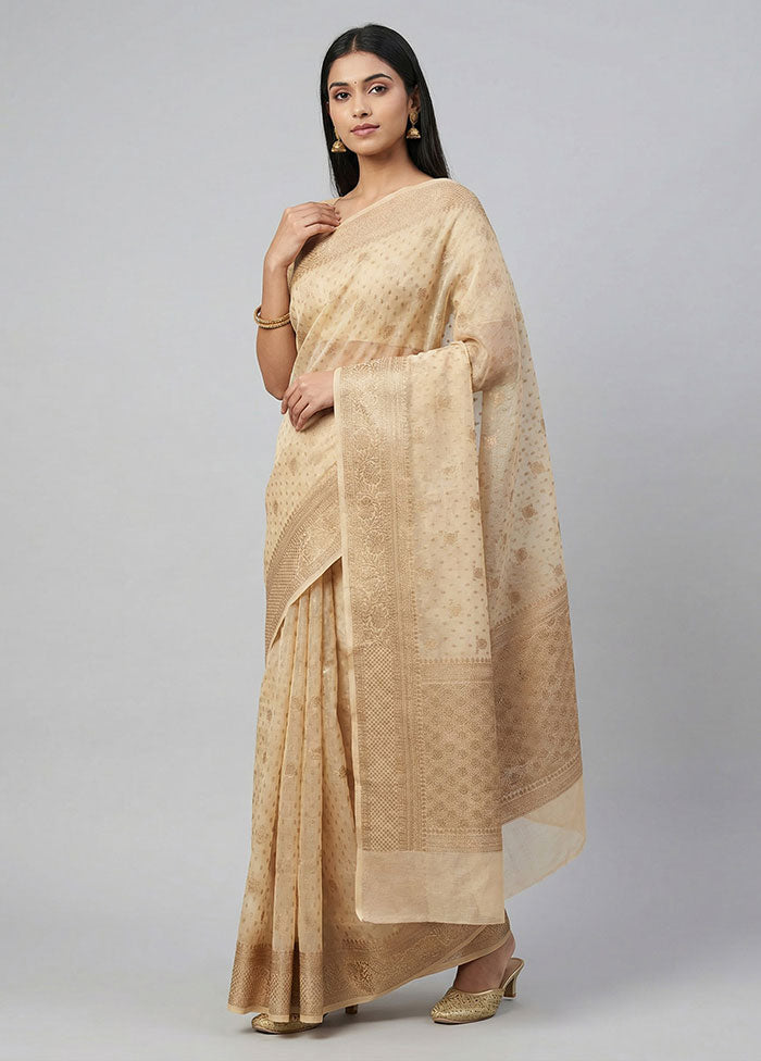 Cream Kora Silk Saree With Blouse Piece