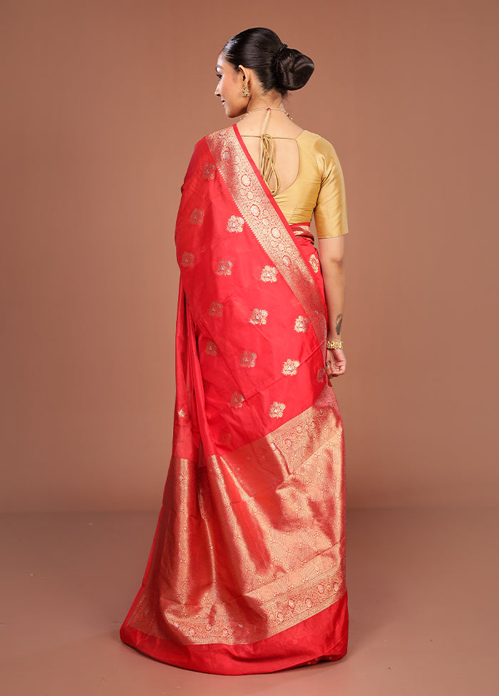 Red Dupion Silk Saree With Blouse Piece