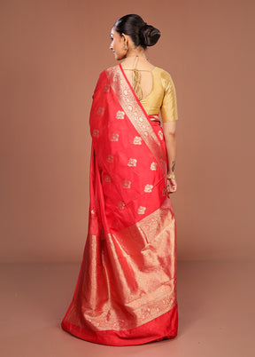 Red Dupion Silk Saree With Blouse Piece