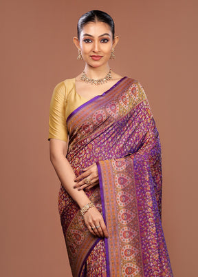 Purple Handloom Jamewar Pure Silk Saree With Blouse Piece
