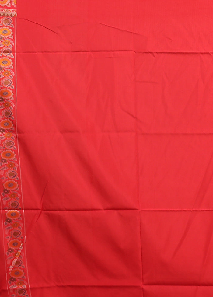 Red Handloom Jamewar Pure Silk Saree With Blouse Piece