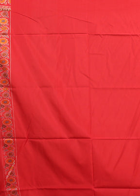 Red Handloom Jamewar Pure Silk Saree With Blouse Piece