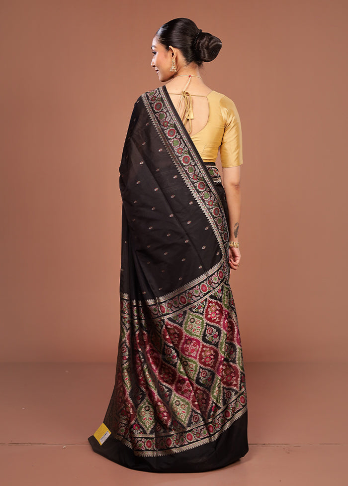 Black Handloom Jamewar Pure Silk Saree With Blouse Piece