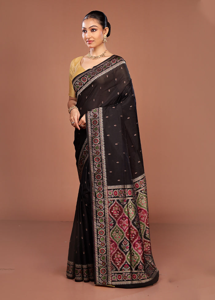 Black Handloom Jamewar Pure Silk Saree With Blouse Piece