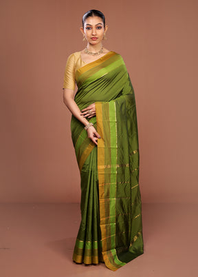 Green Kanjivaram Silk Saree With Blouse Piece