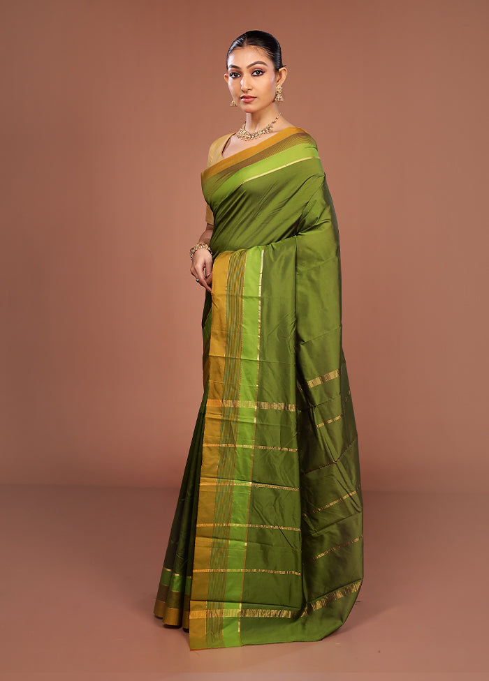 Green Kanjivaram Silk Saree With Blouse Piece