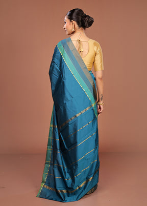 Blue Kanjivaram Silk Saree With Blouse Piece