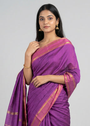 Purple Kanjivaram Silk Saree With Blouse Piece