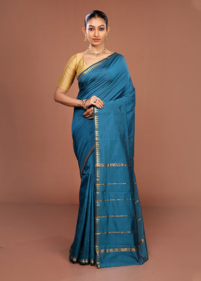 Blue Kanjivaram Silk Saree With Blouse Piece
