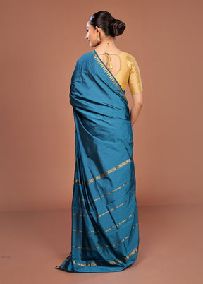 Blue Kanjivaram Silk Saree With Blouse Piece