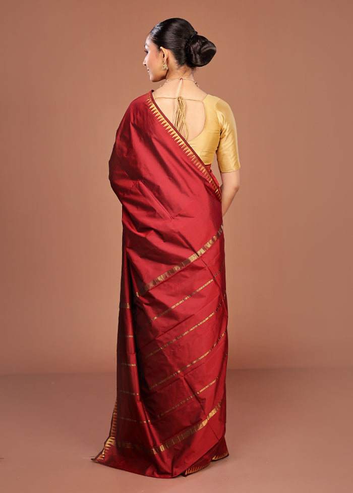Maroon Kanjivaram Silk Saree With Blouse Piece