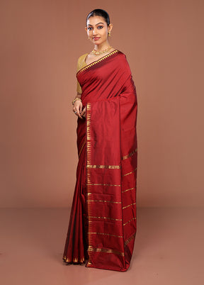 Maroon Kanjivaram Silk Saree With Blouse Piece