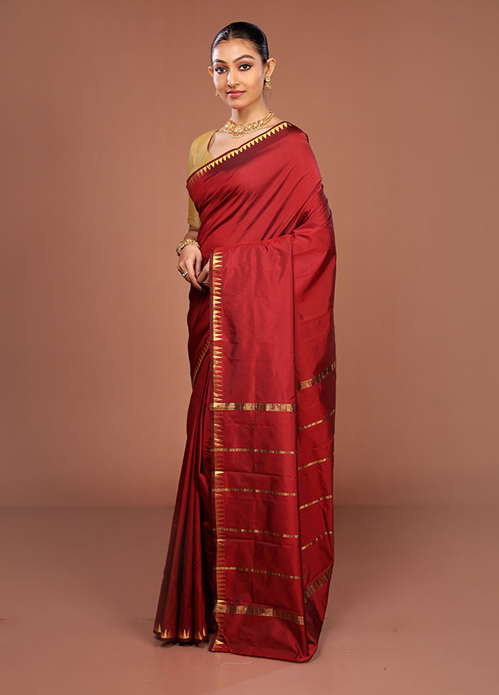 Maroon Kanjivaram Silk Saree With Blouse Piece