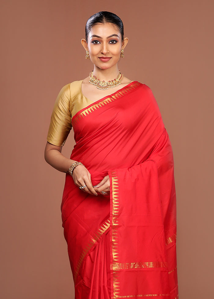Red Kanjivaram Silk Saree With Blouse Piece