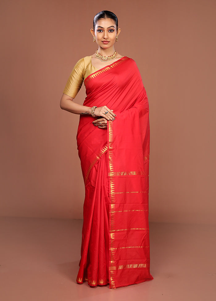 Red Kanjivaram Silk Saree With Blouse Piece