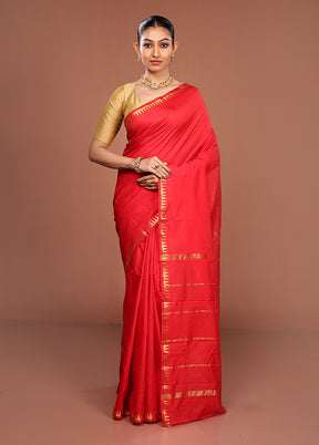 Red Kanjivaram Silk Saree With Blouse Piece