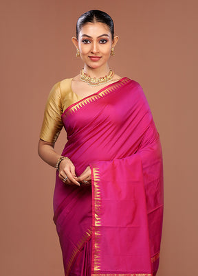 Pink Kanjivaram Silk Saree With Blouse Piece