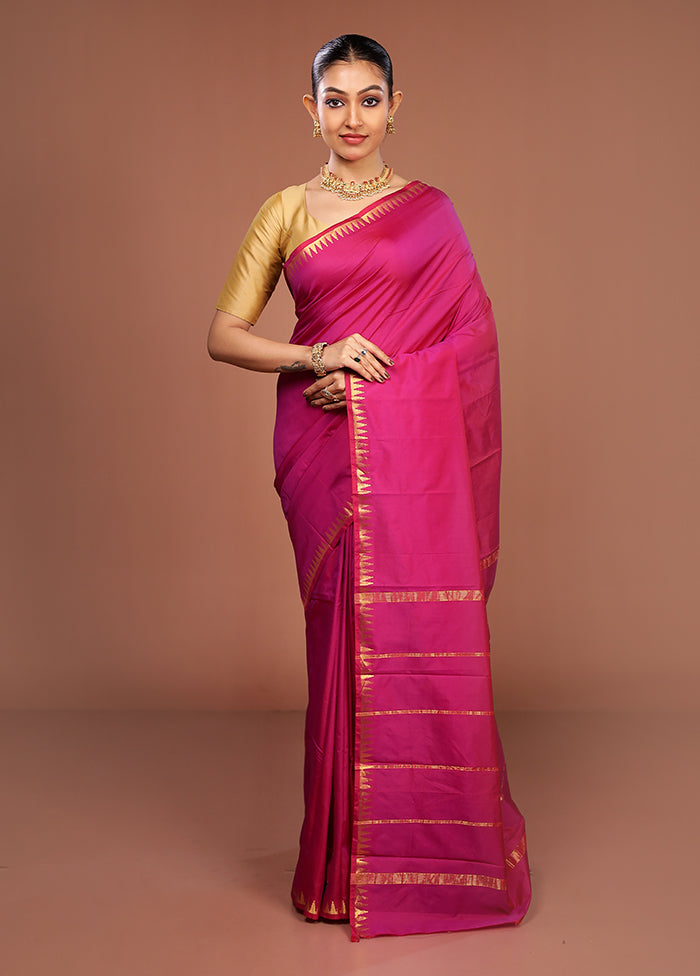 Pink Kanjivaram Silk Saree With Blouse Piece
