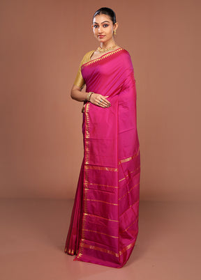 Pink Kanjivaram Silk Saree With Blouse Piece