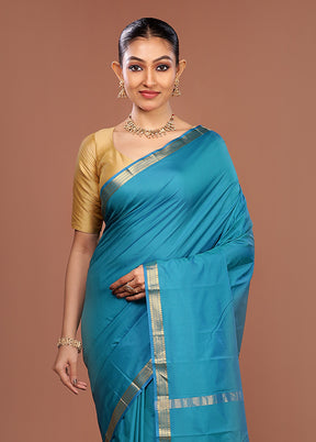 Blue Kanjivaram Silk Saree With Blouse Piece