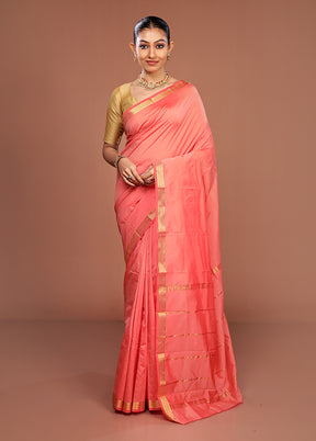 Pink Kanjivaram Silk Saree With Blouse Piece