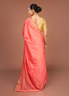 Pink Kanjivaram Silk Saree With Blouse Piece