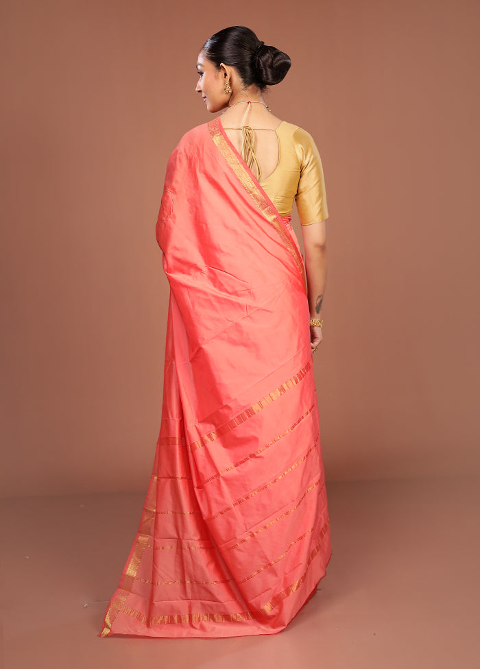 Pink Kanjivaram Silk Saree With Blouse Piece