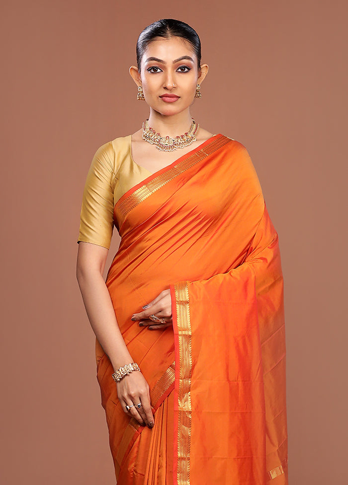 Orange Kanjivaram Silk Saree With Blouse Piece