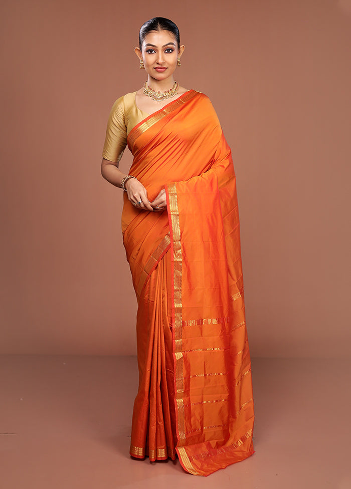 Orange Kanjivaram Silk Saree With Blouse Piece
