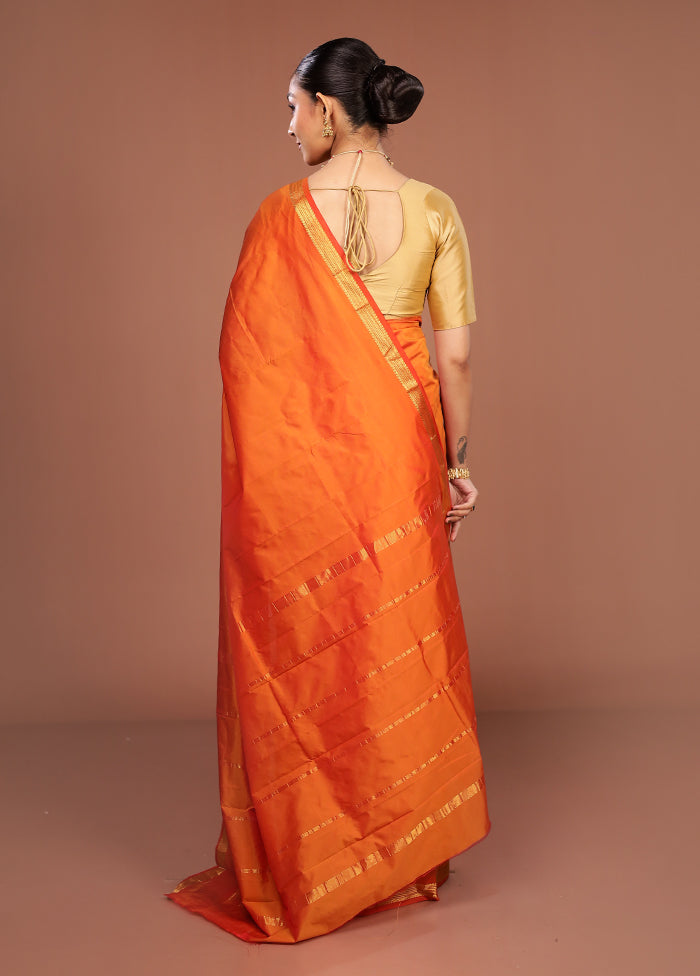 Orange Kanjivaram Silk Saree With Blouse Piece