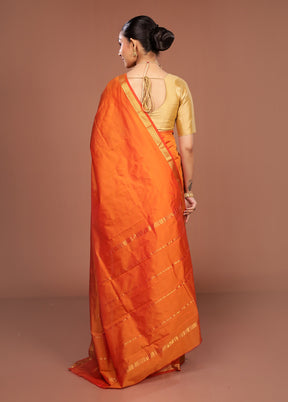 Orange Kanjivaram Silk Saree With Blouse Piece