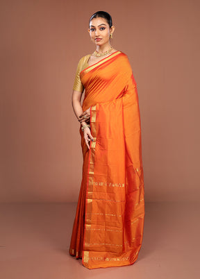 Orange Kanjivaram Silk Saree With Blouse Piece