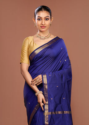 Blue Kanjivaram Silk Saree With Blouse Piece