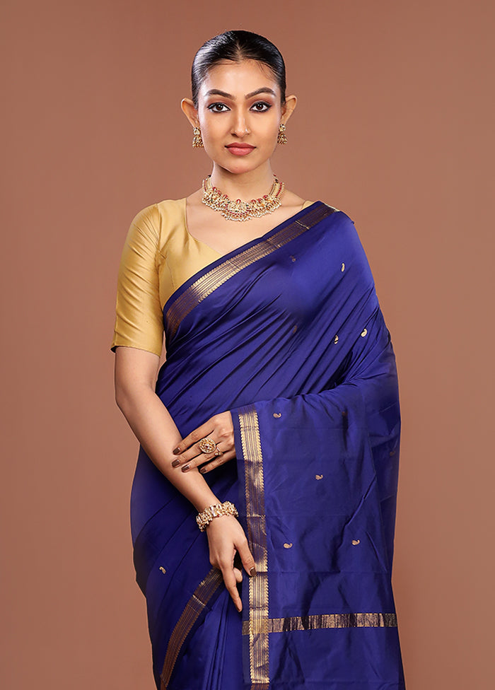 Blue Kanjivaram Silk Saree With Blouse Piece