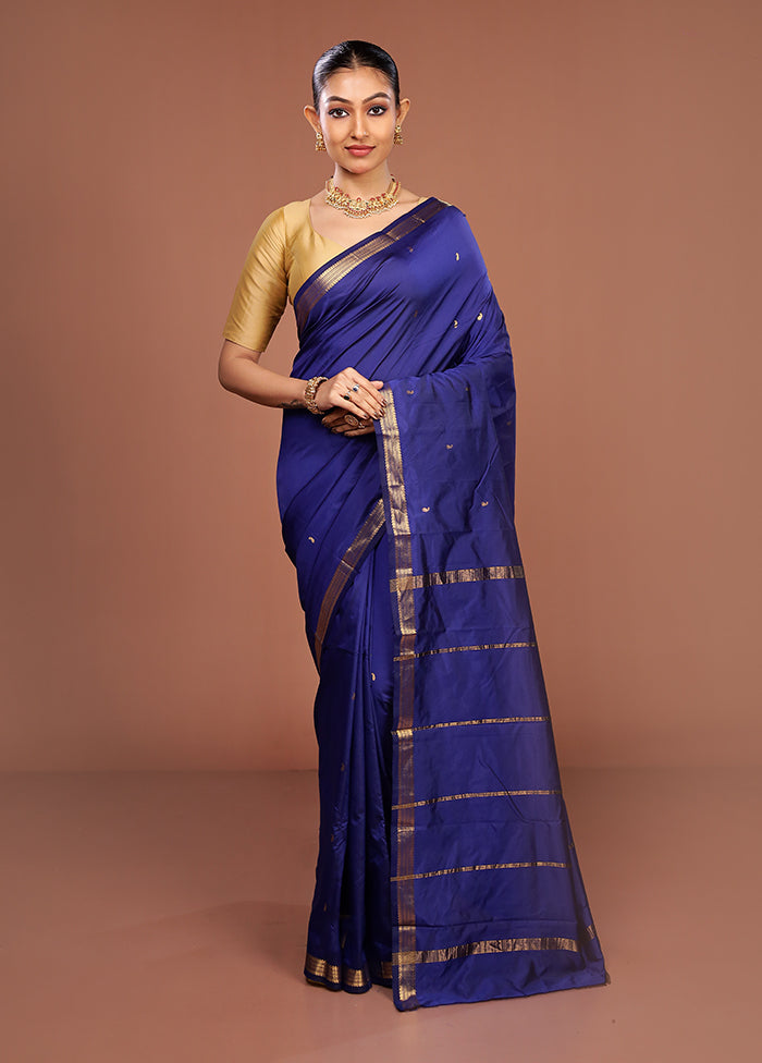 Blue Kanjivaram Silk Saree With Blouse Piece