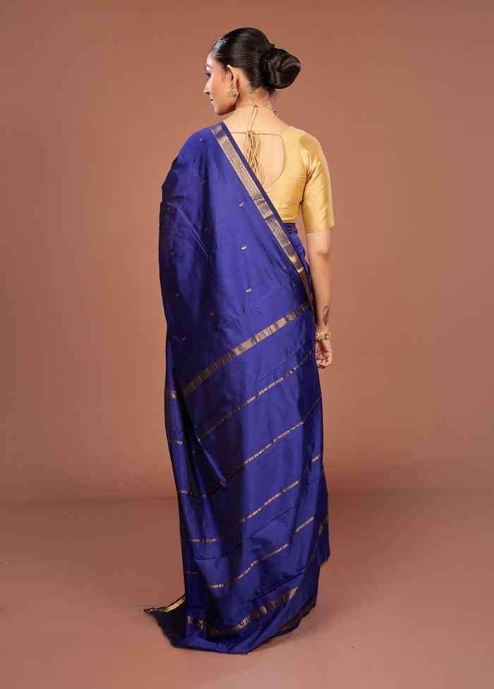 Blue Kanjivaram Silk Saree With Blouse Piece