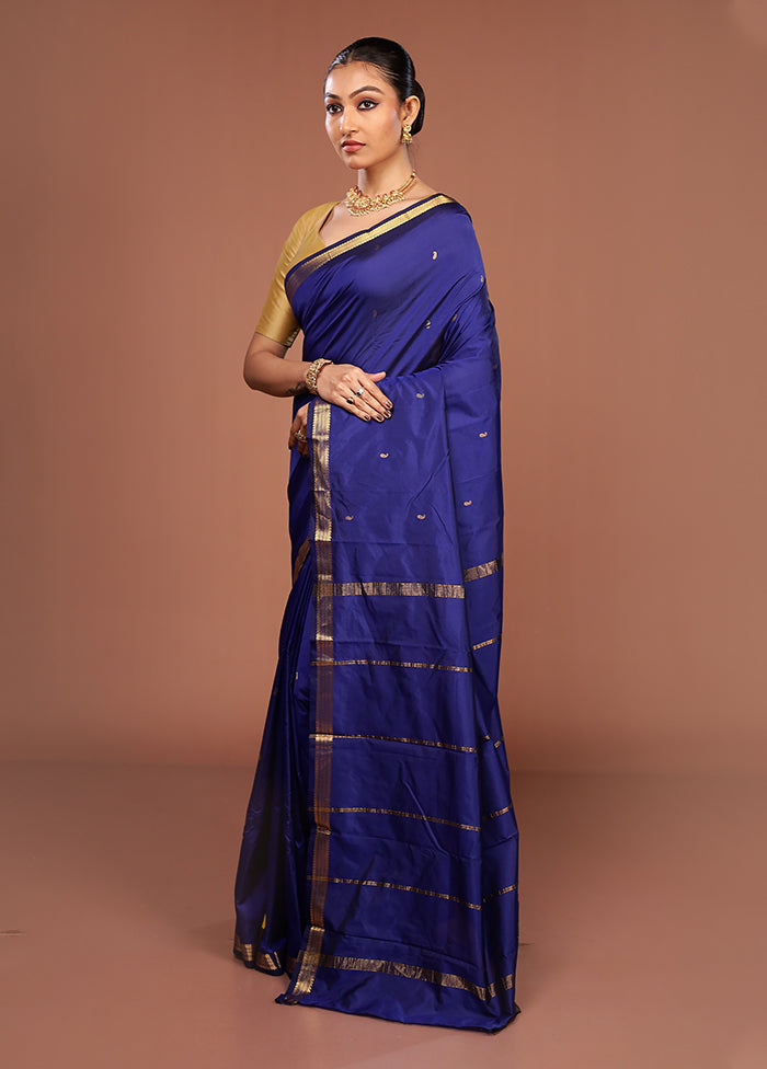 Blue Kanjivaram Silk Saree With Blouse Piece